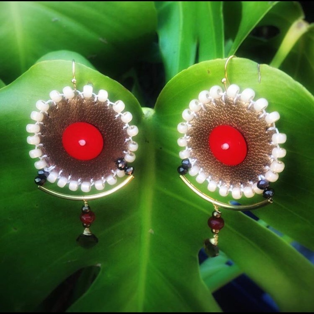 Leather handmade beaded earrings